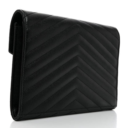 Saint Laurent Grain De Poudre Matelasse Chevron Monogram Envelope Clutch Black 3 of 8