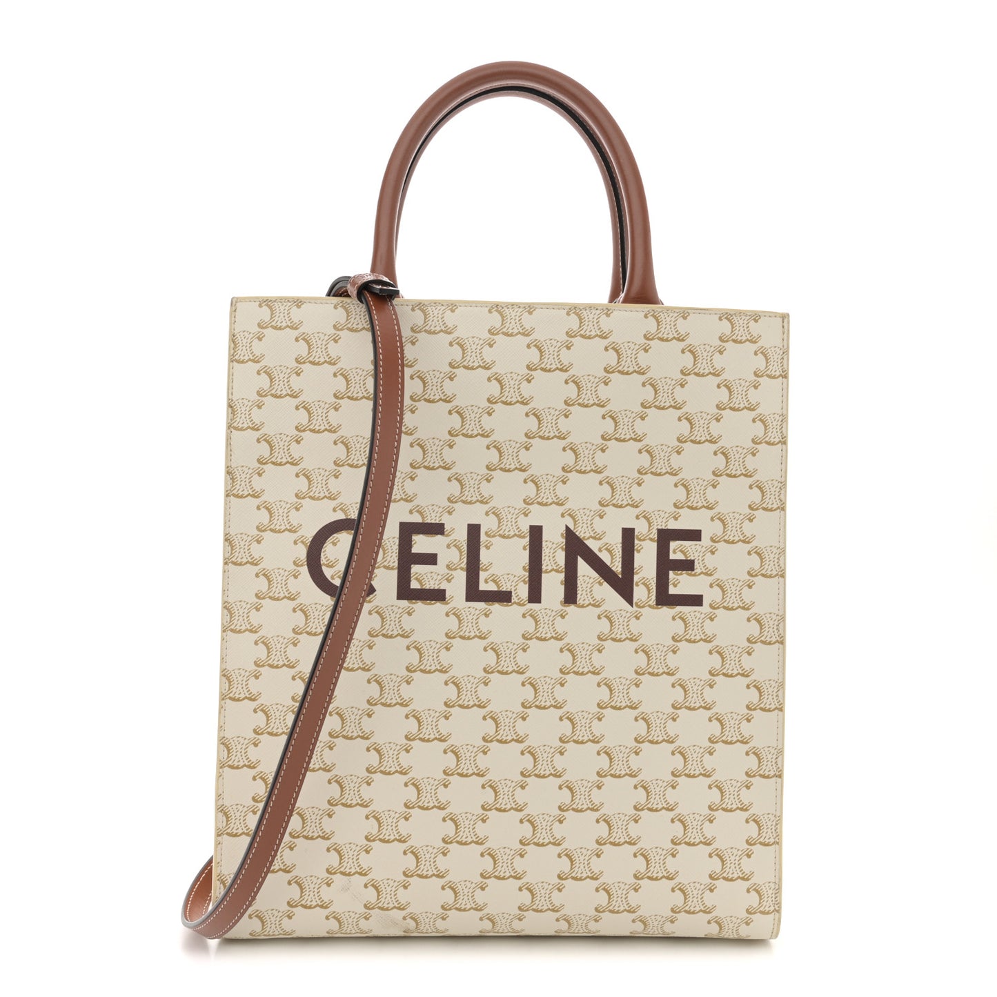 Triomphe Canvas Calfskin Small Vertical Cabas White