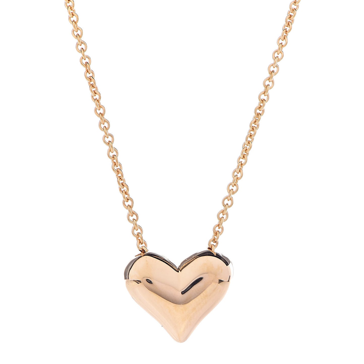 18K Yellow Gold Large Puff Heart Pendant Necklace