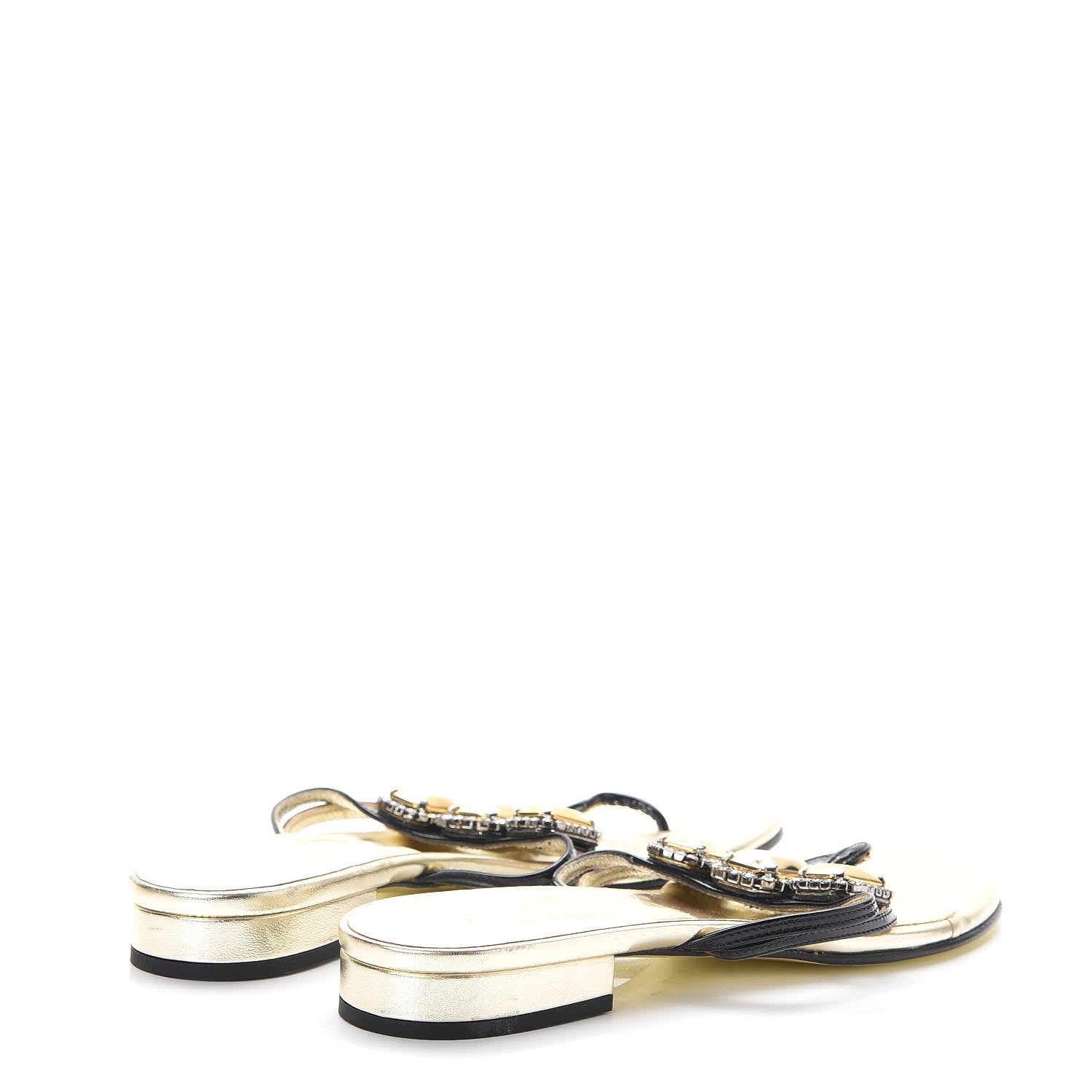 Valentino Garavani Patent Crystal Embellished Thong Sandals 38.5 Light Gold 4 of 11
