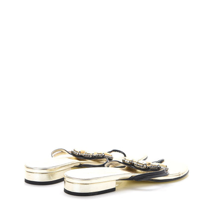 Valentino Garavani Patent Crystal Embellished Thong Sandals 38.5 Light Gold 4 of 11