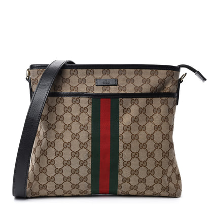 Gucci GG Monogram Web Flat Messenger Bag Black 1 of 11