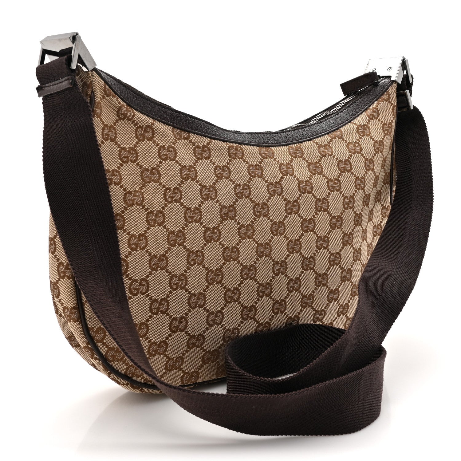 Gucci Monogram Medium Half Moon Hobo Dark Brown 2 of 10