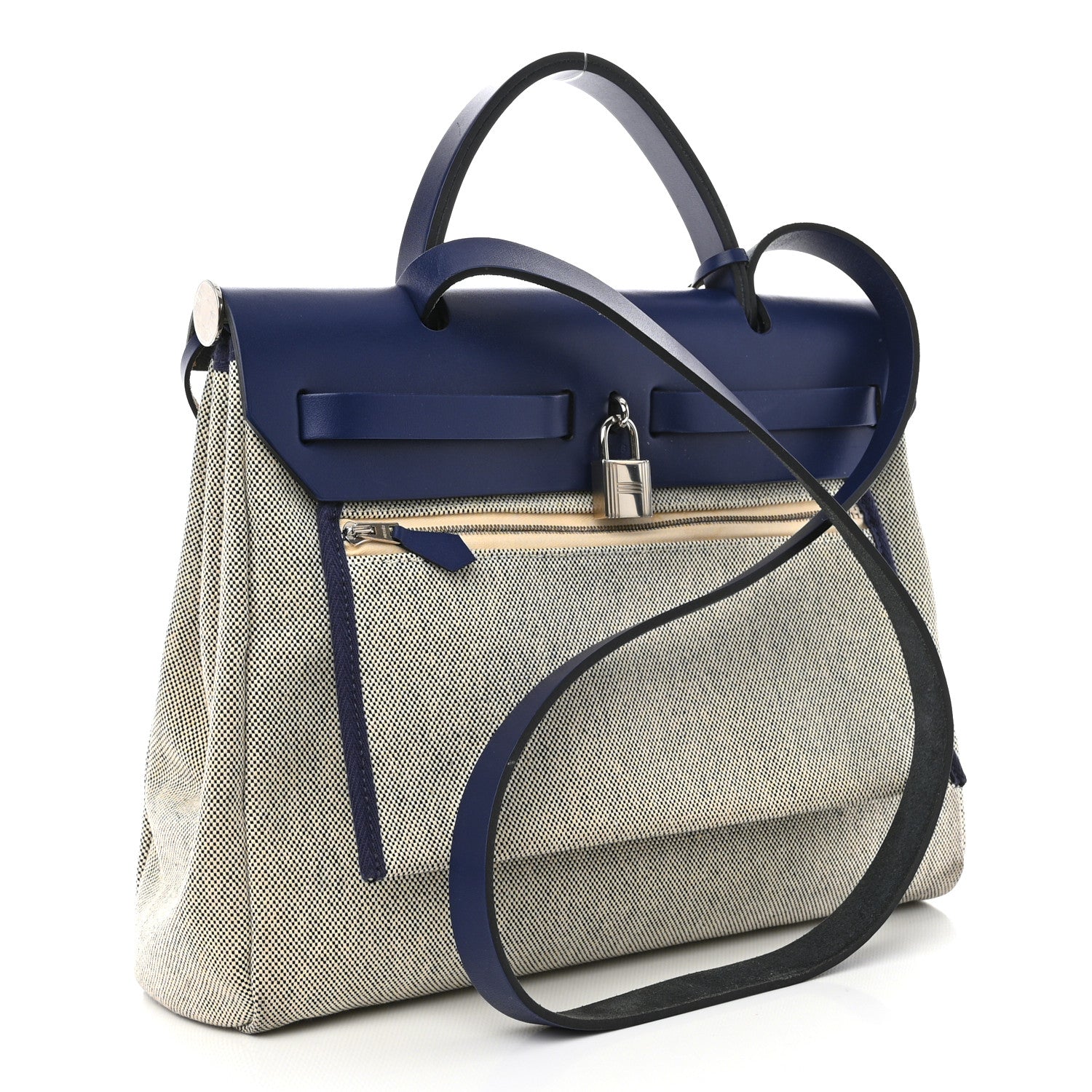 Hermes Vache Hunter Toile H Brides de Gala Herbag Zip Retourne 31 PM Bleu De France Ecru Black 4 of 12