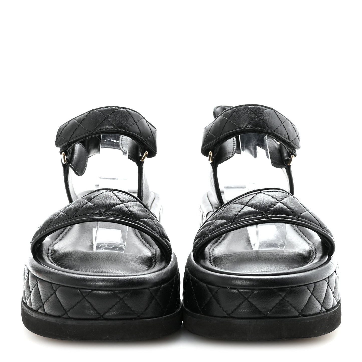 Lambskin Quilted Platform Sandals 37 Black