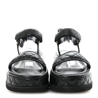 Chanel Lambskin Quilted Platform Sandals 37 Black 6 of 18
