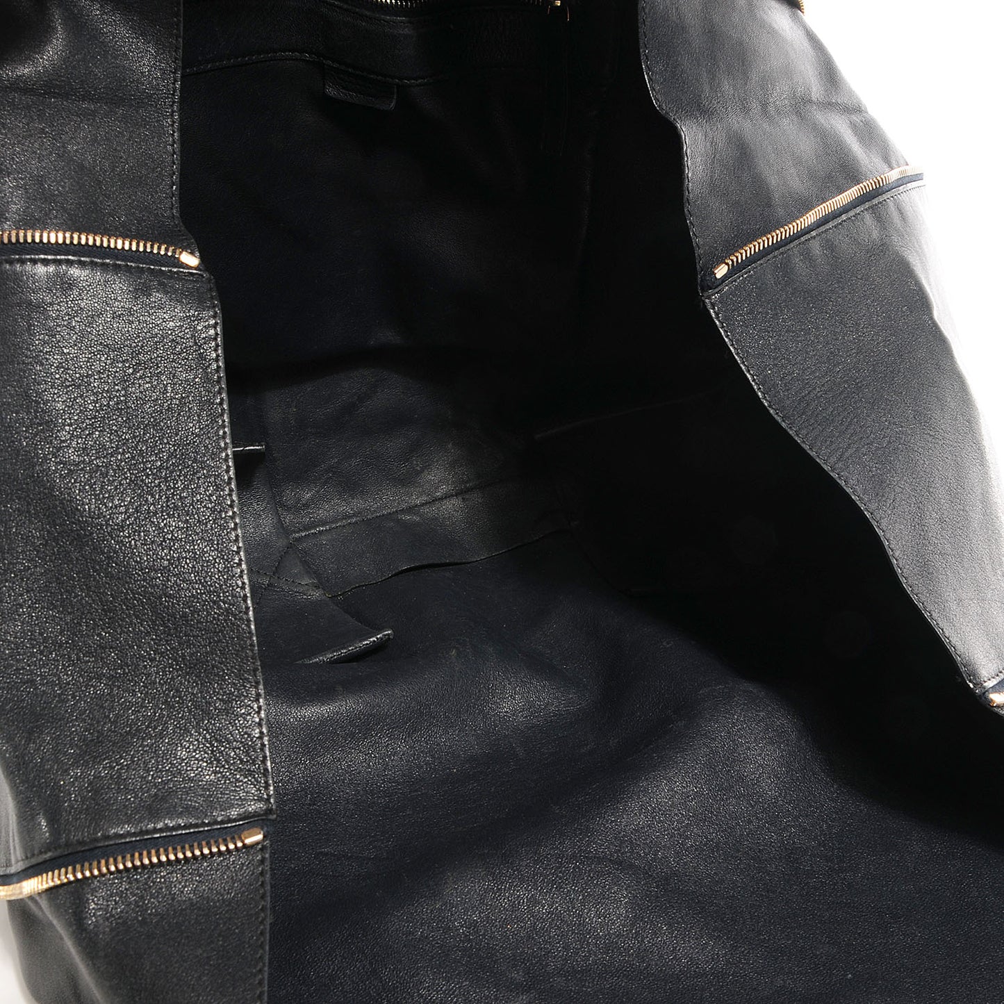 Leather Horizontal Zipper Gusset Cabas Black