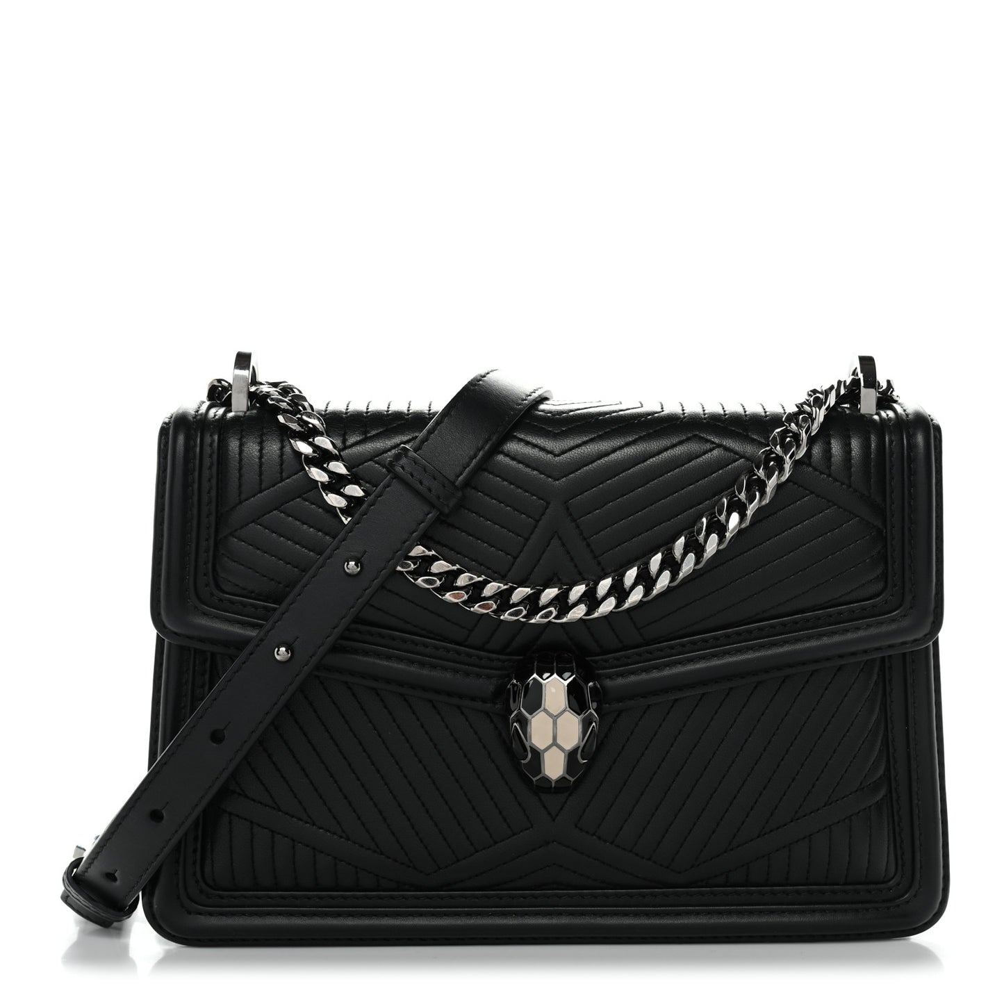 Quilted Nappa Smooth Calfskin Serpenti Forever Diamond Blast Shoulder Bag Black
