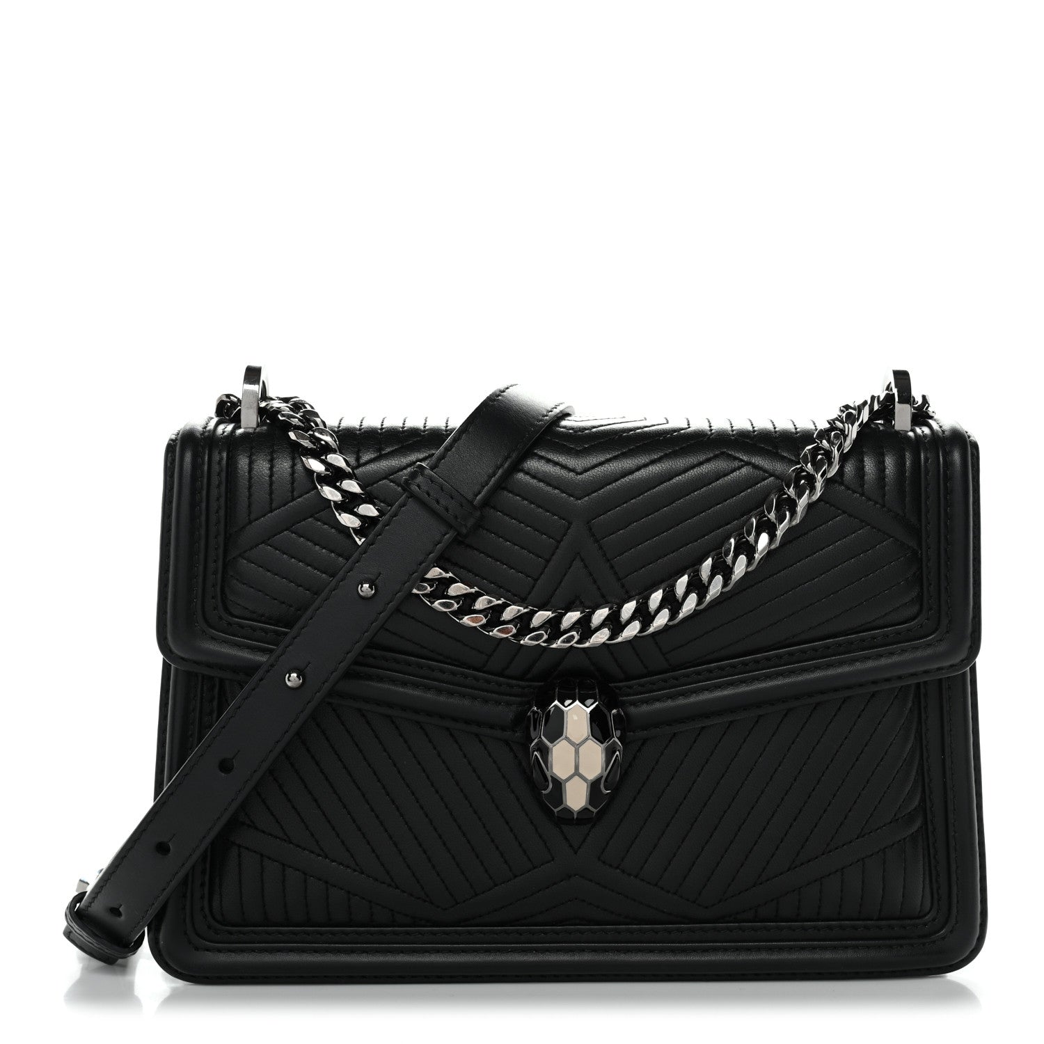 Bulgari Quilted Nappa Smooth Calfskin Serpenti Forever Diamond Blast Shoulder Bag Black 1 of 10