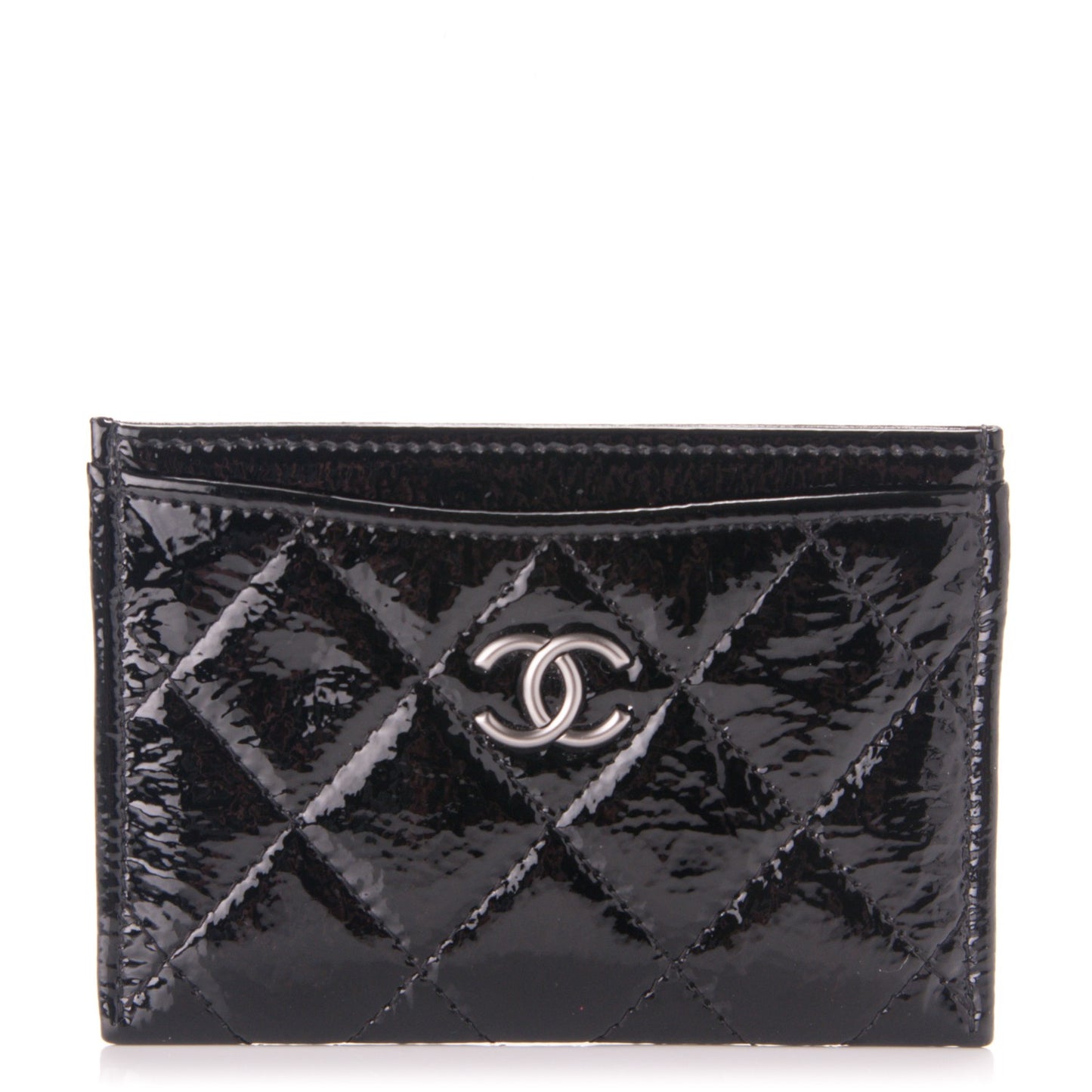 Patent Calfskin Quilted Card Holder Black