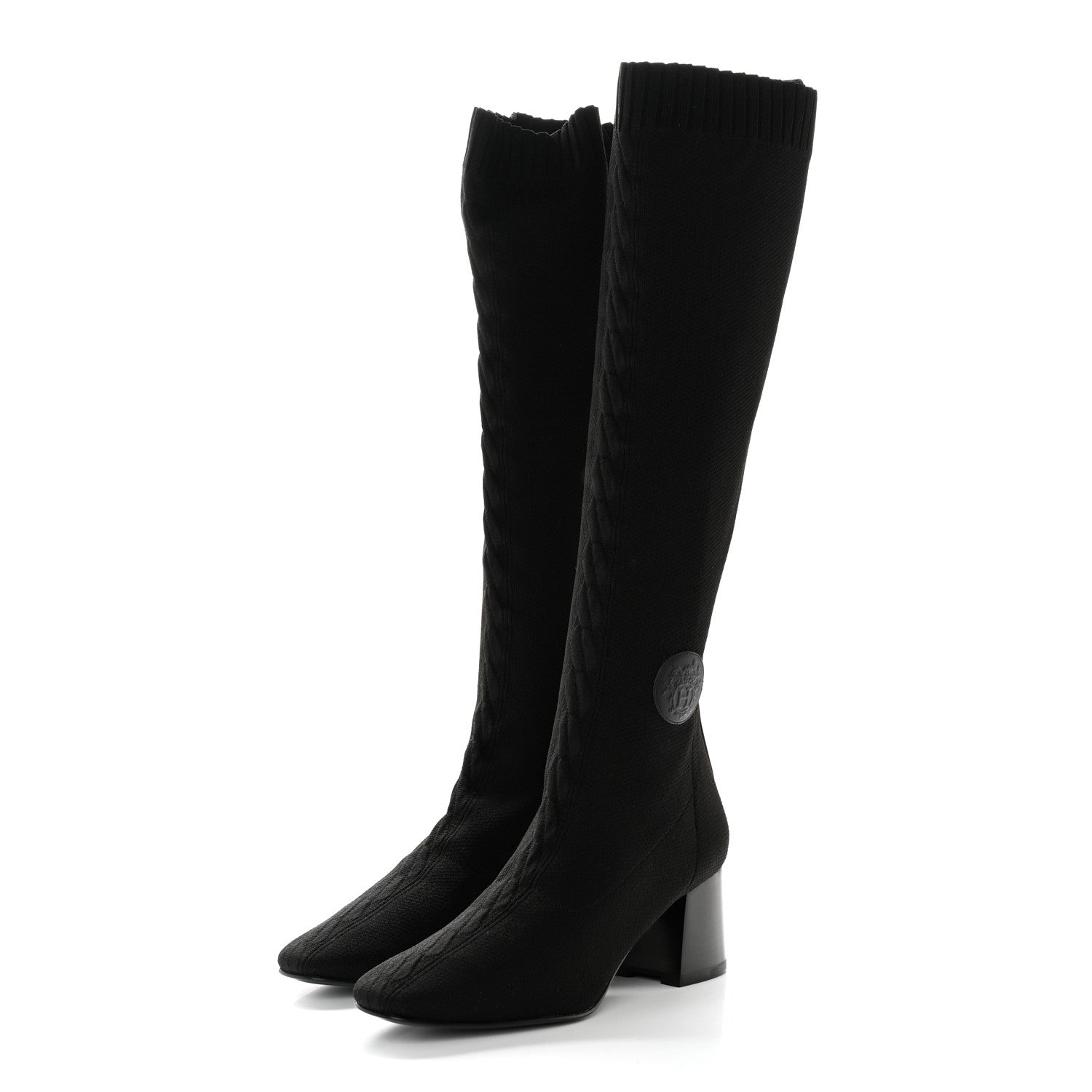 Hermes Knit Calfskin Fontaine 60 Boots 40 Black 3 of 9