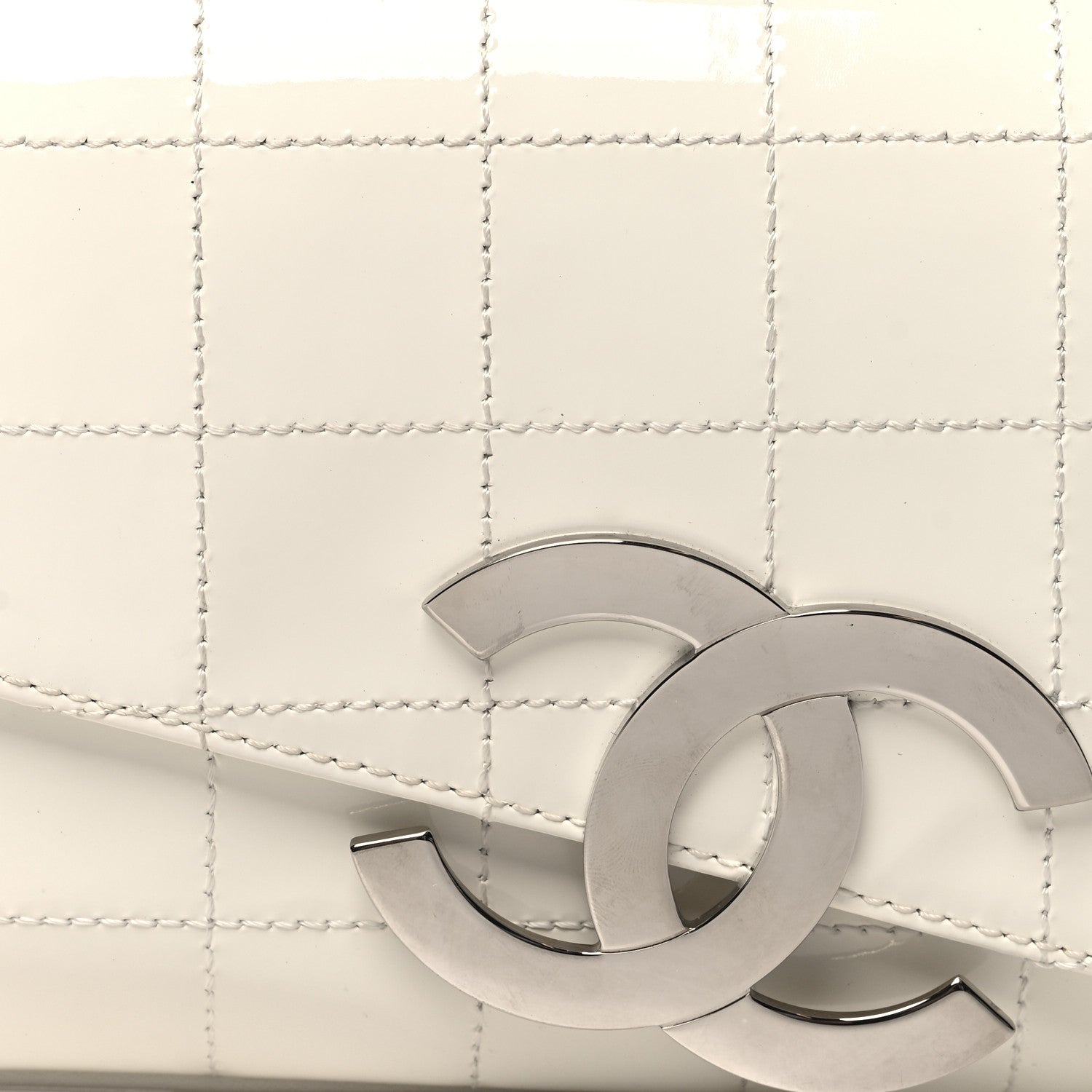 Chanel Patent Quilted Diagonal CC East West Chocolate Bar Flap White 8 of 14