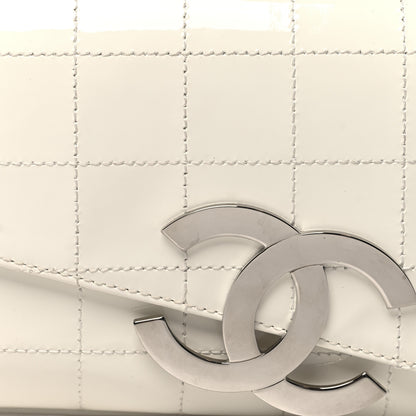 Chanel Patent Quilted Diagonal CC East West Chocolate Bar Flap White 8 of 14