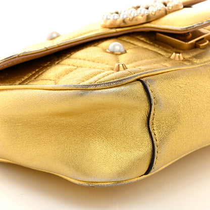 Gucci Metallic Calfskin Matelasse Studded Mini Pearly GG Marmont Shoulder Bag Gold 9 of 15