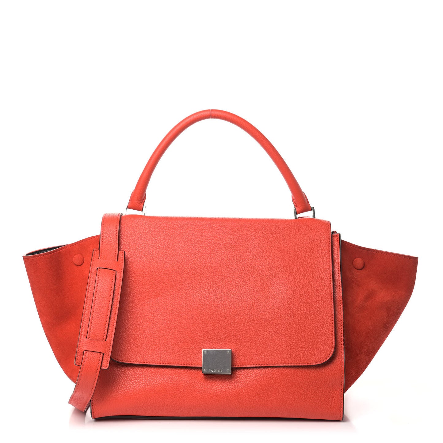 Drummed Calfskin Suede Medium Trapeze Vermillion