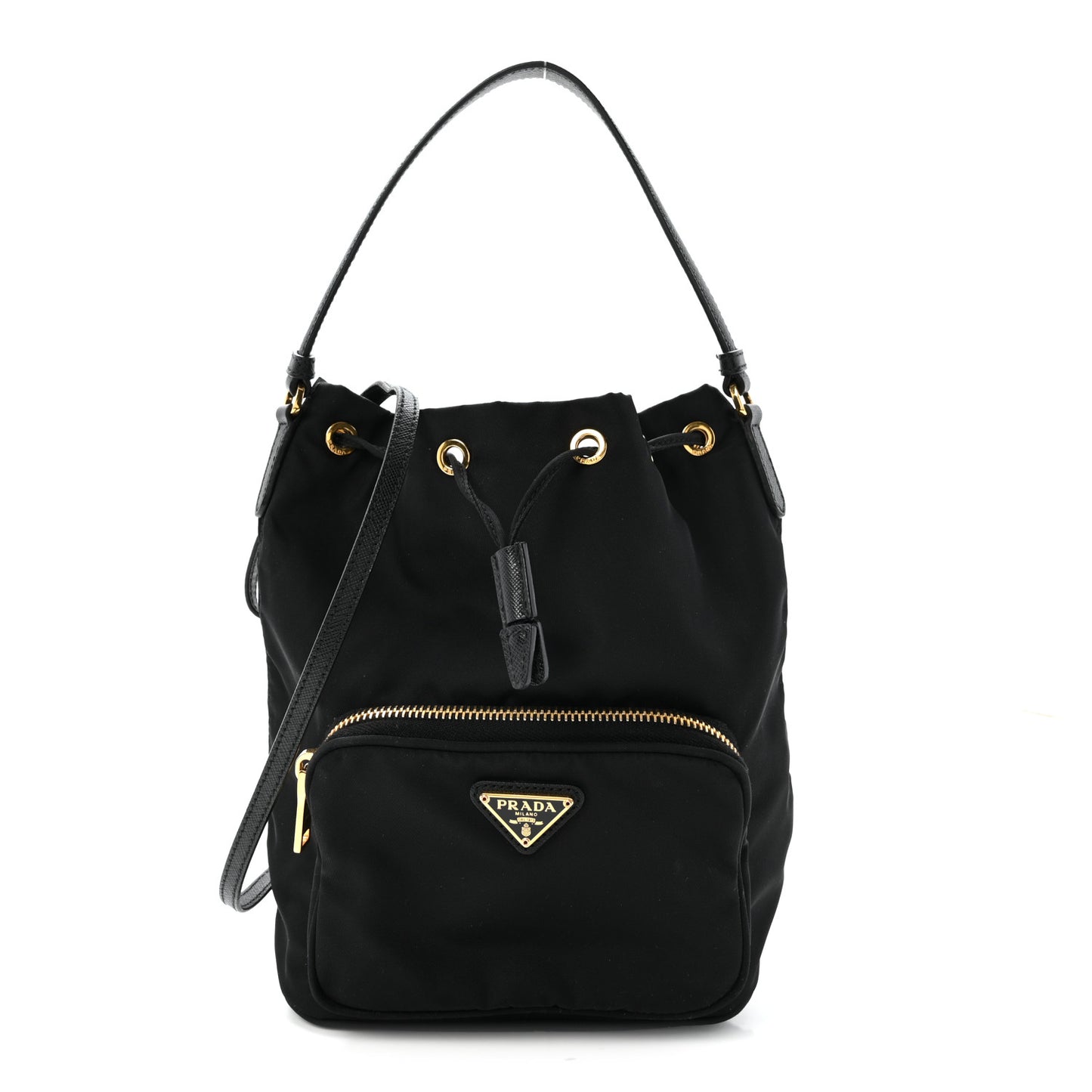 Saffiano Tessuto Nylon Mini Bucket Crossbody Bag Black