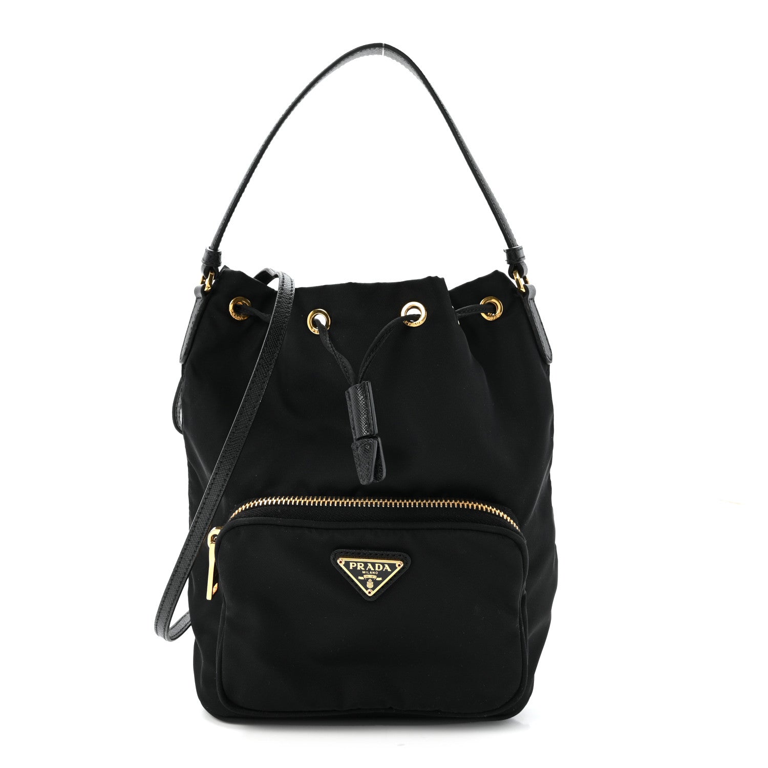 Prada Saffiano Tessuto Nylon Mini Bucket Crossbody Bag Black 1 of 9