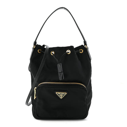 Prada Saffiano Tessuto Nylon Mini Bucket Crossbody Bag Black 1 of 9