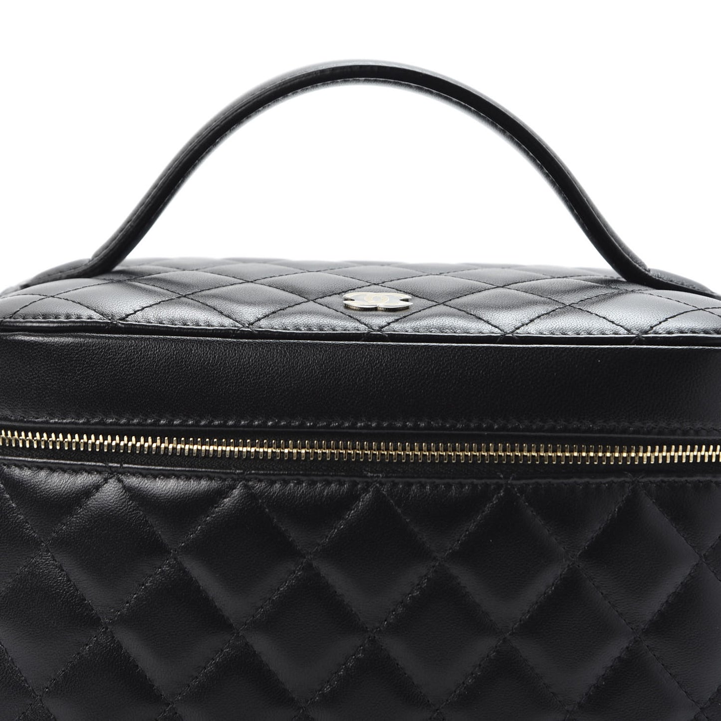 Lambskin Quilted Large Vanity Pouch Black