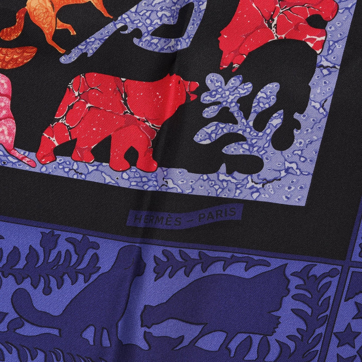 Silk Early America Scarf 90 Noir Bleu Nuit Rouge