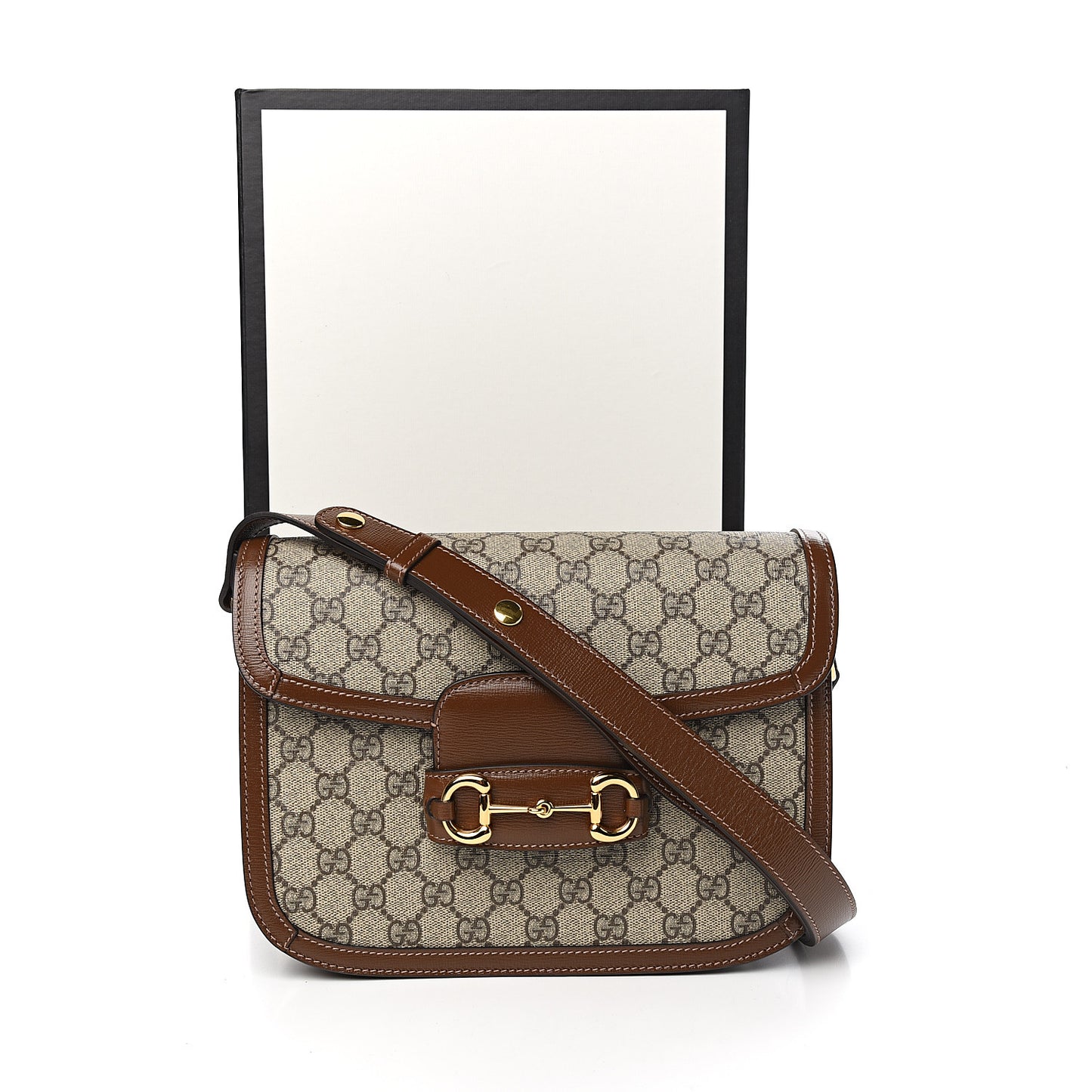 GG Supreme Monogram Horsebit 1955 Shoulder Bag Beige Brown Sugar