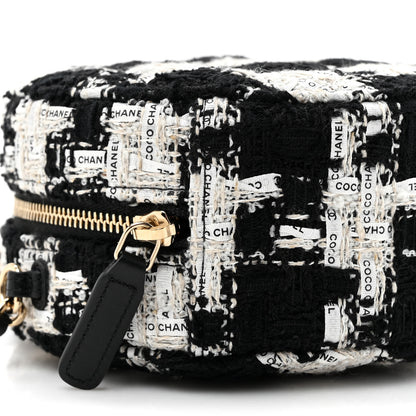 Chanel Tweed Quilted Round Clutch With Chain Black Ecru White 10 of 11