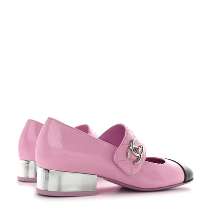 Chanel Patent Goatskin Cap Toe Mary Janes 35 Light Purple Black 4 of 11