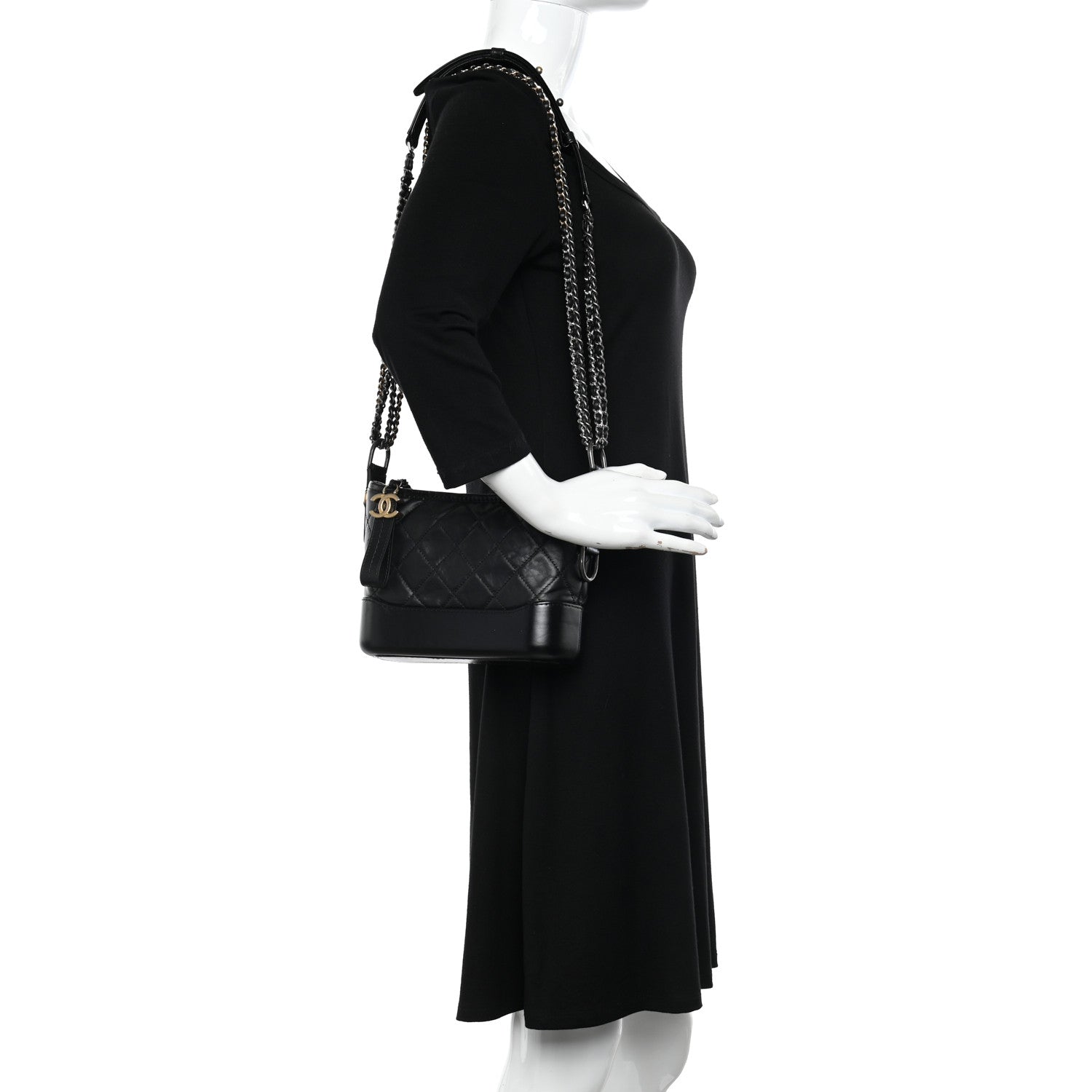 Chanel Aged Calfskin Quilted Small Gabrielle Hobo Black 2 of 9