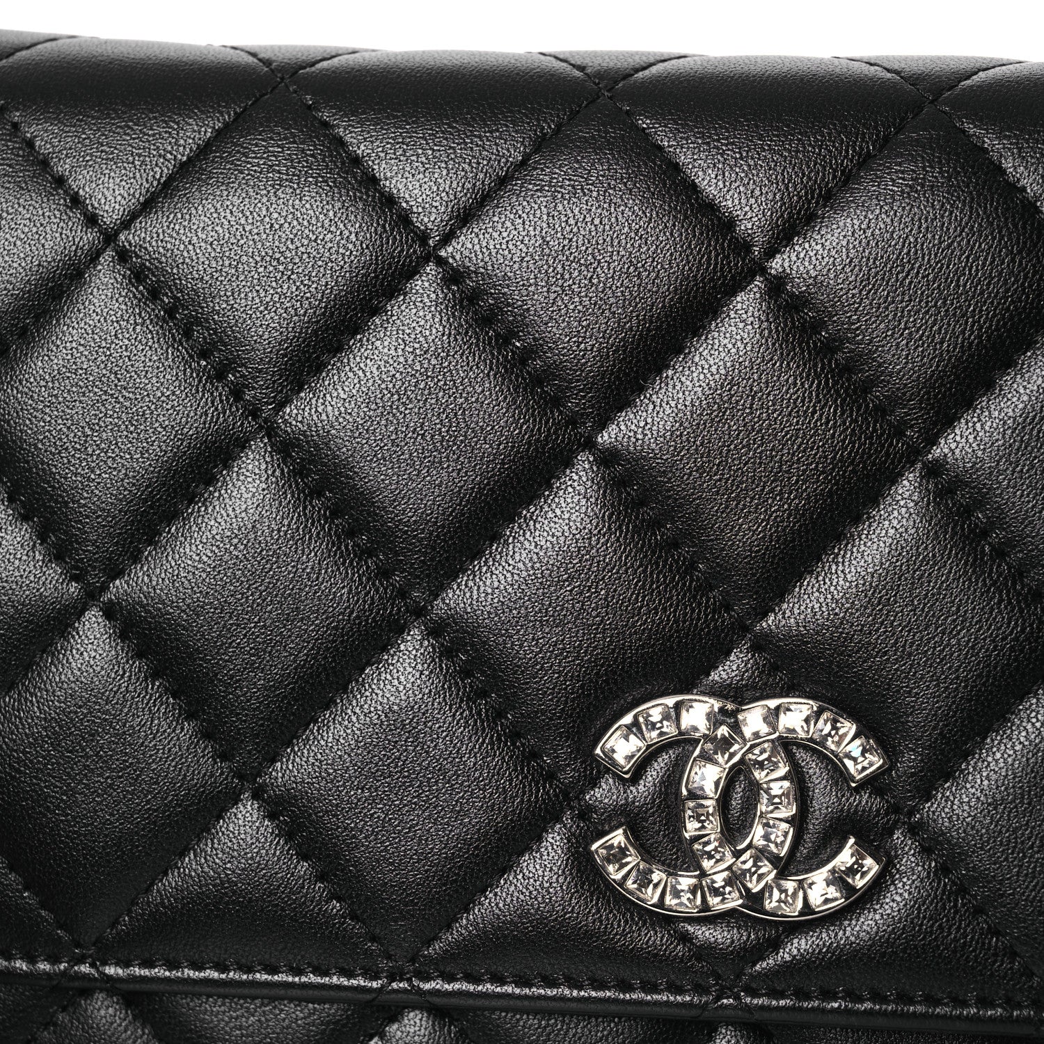 Chanel Lambskin Quilted Crystal CC Wallet On Chain WOC Black 10 of 15