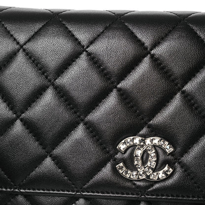 Chanel Lambskin Quilted Crystal CC Wallet On Chain WOC Black 10 of 15