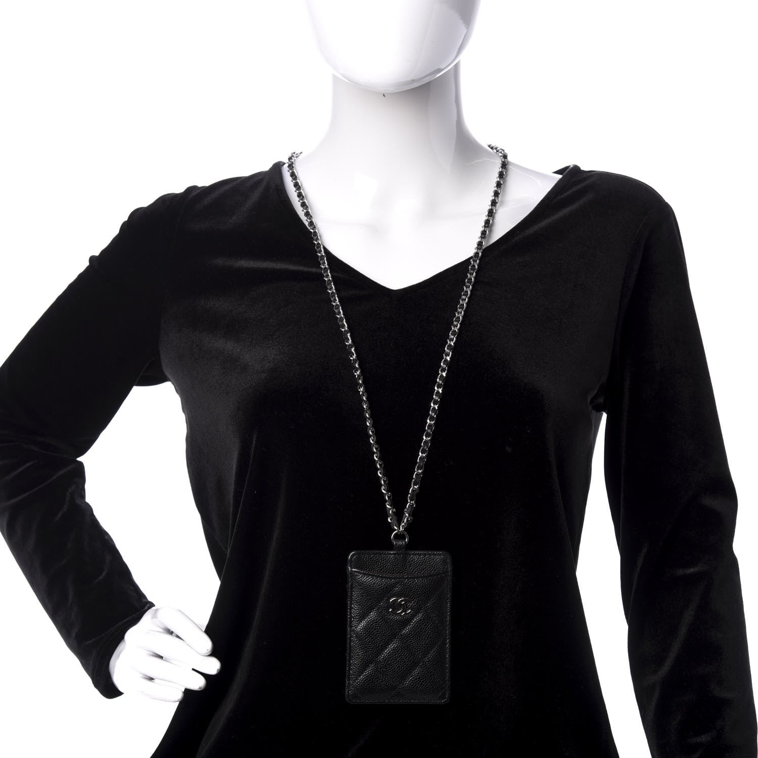 Chanel Caviar Quilted Card Holder On Chain Black 2 of 8