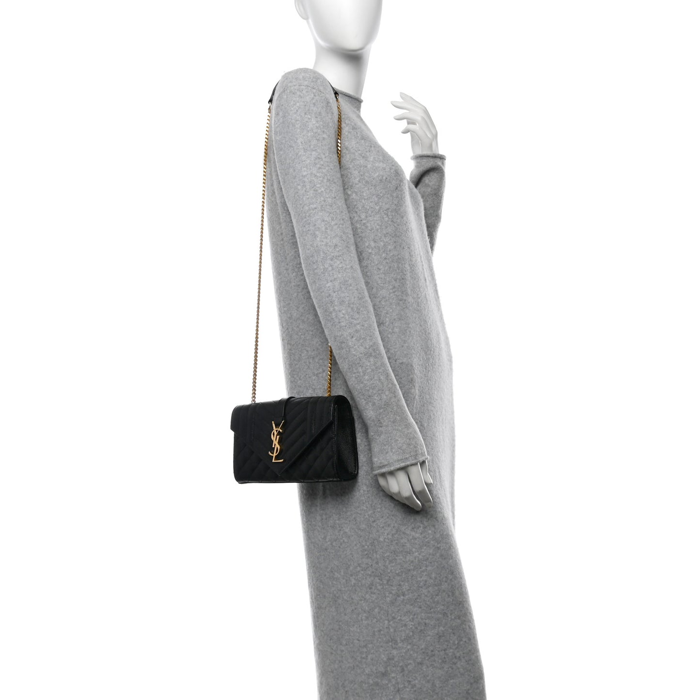 Grain De Poudre Textured Mixed Matelasse Triquilt Small Monogram Satchel Black