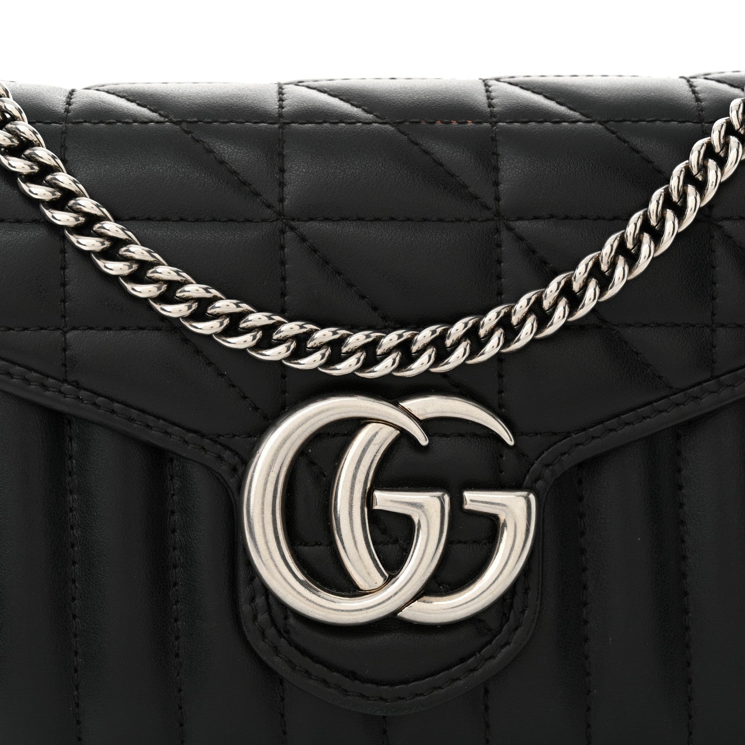 Gucci Calfskin Matelasse Aria GG Marmont Chain Wallet Black 8 of 12