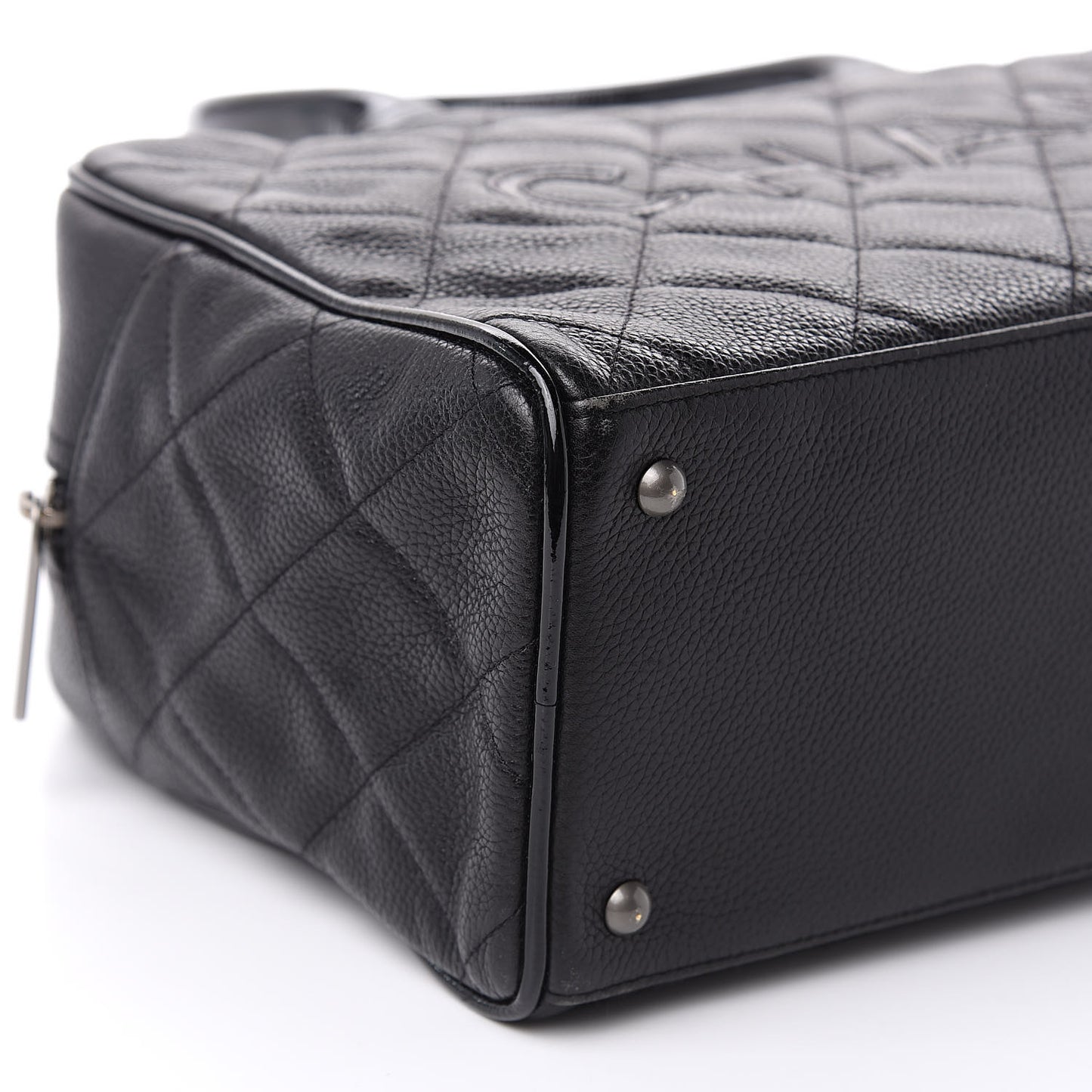 Caviar Patent Quilted Large Bowler Black