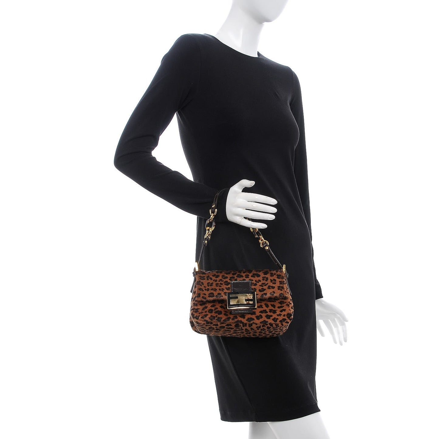 Calf Hair Leopard Print Baguette Brown