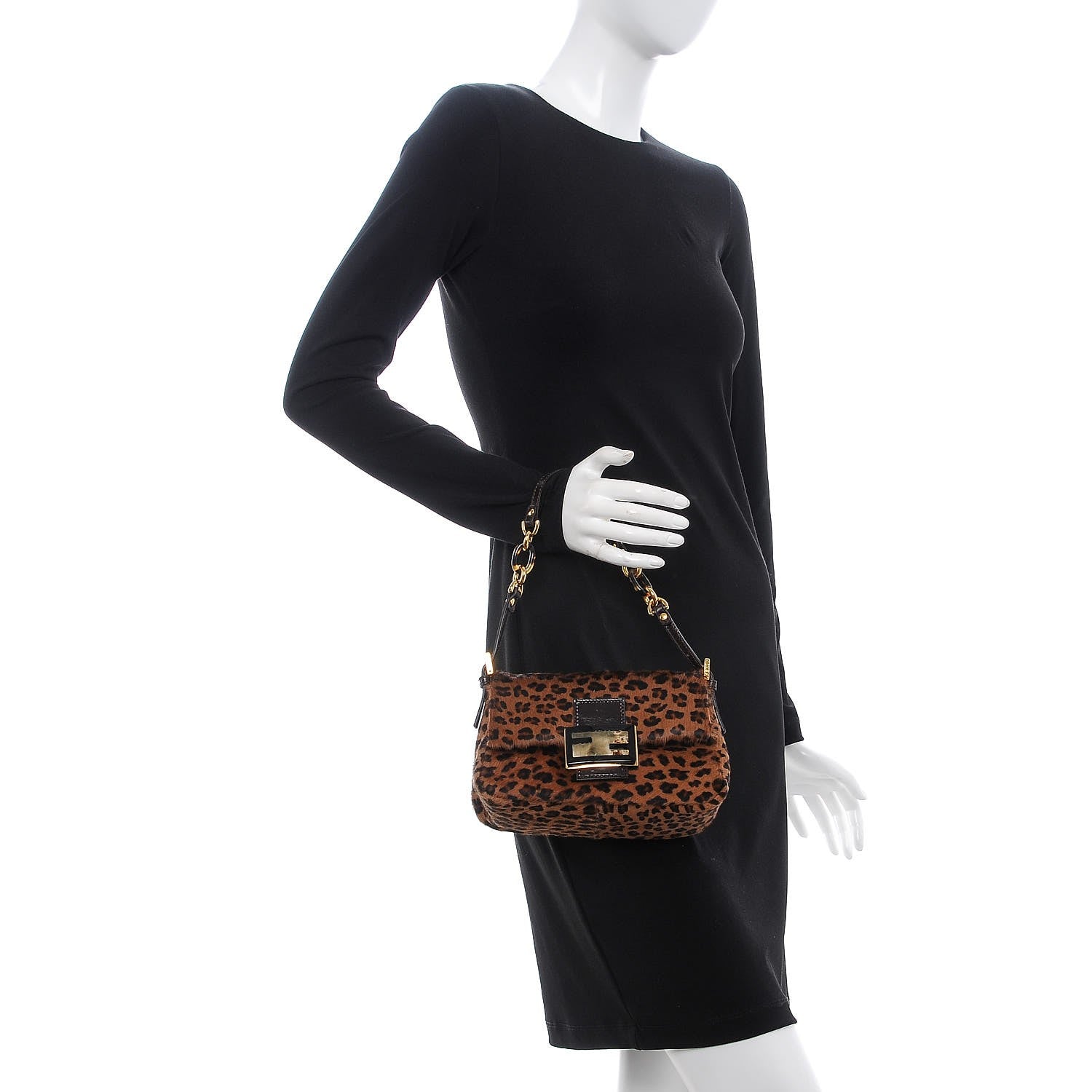 Fendi Calf Hair Leopard Print Baguette Brown 2 of 7