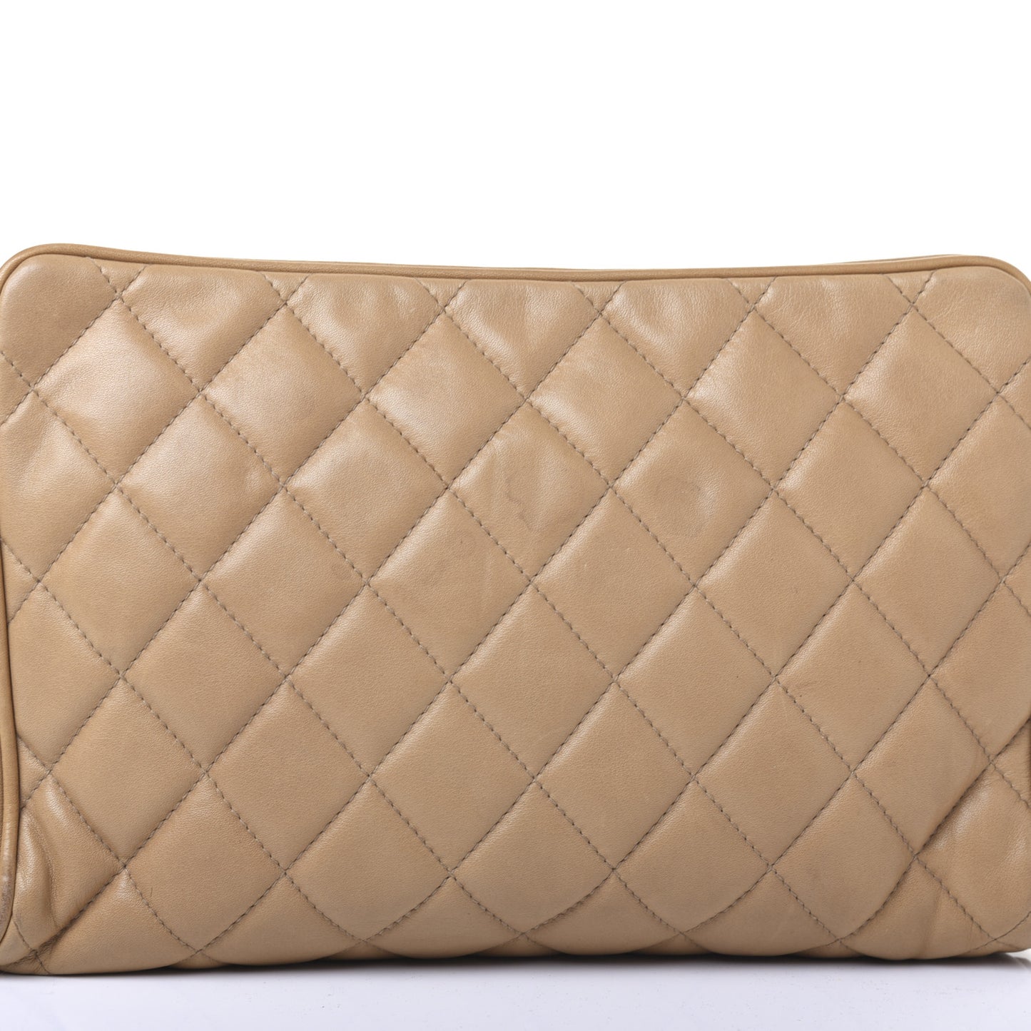 Lambskin Quilted Cosmetic Zip Pouch Beige