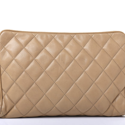 Chanel Lambskin Quilted Cosmetic Zip Pouch Beige 17 of 21