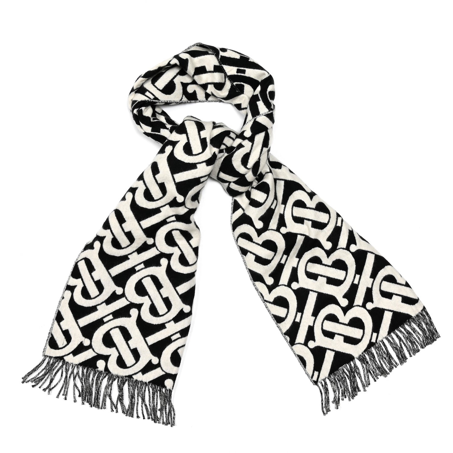 Cashmere TB Monogram Scarf Black White