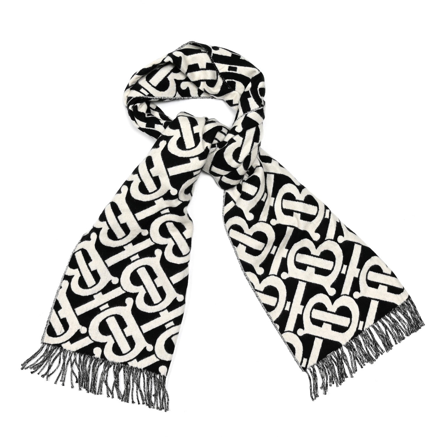 Burberry Cashmere TB Monogram Scarf Black White 1 of 4