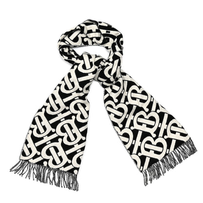 Burberry Cashmere TB Monogram Scarf Black White 1 of 4
