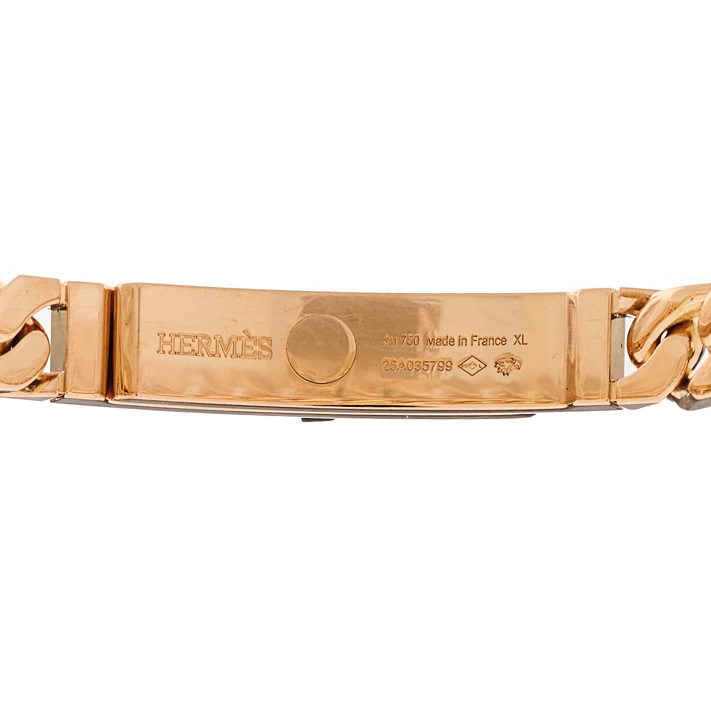 Hermes 18K Rose Gold Diamond PM Kelly Gourmette Bracelet XL 3 of 4