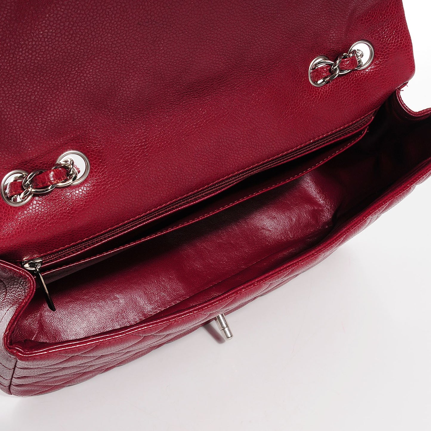 Caviar Quilted Jumbo Single Flap Dark Red