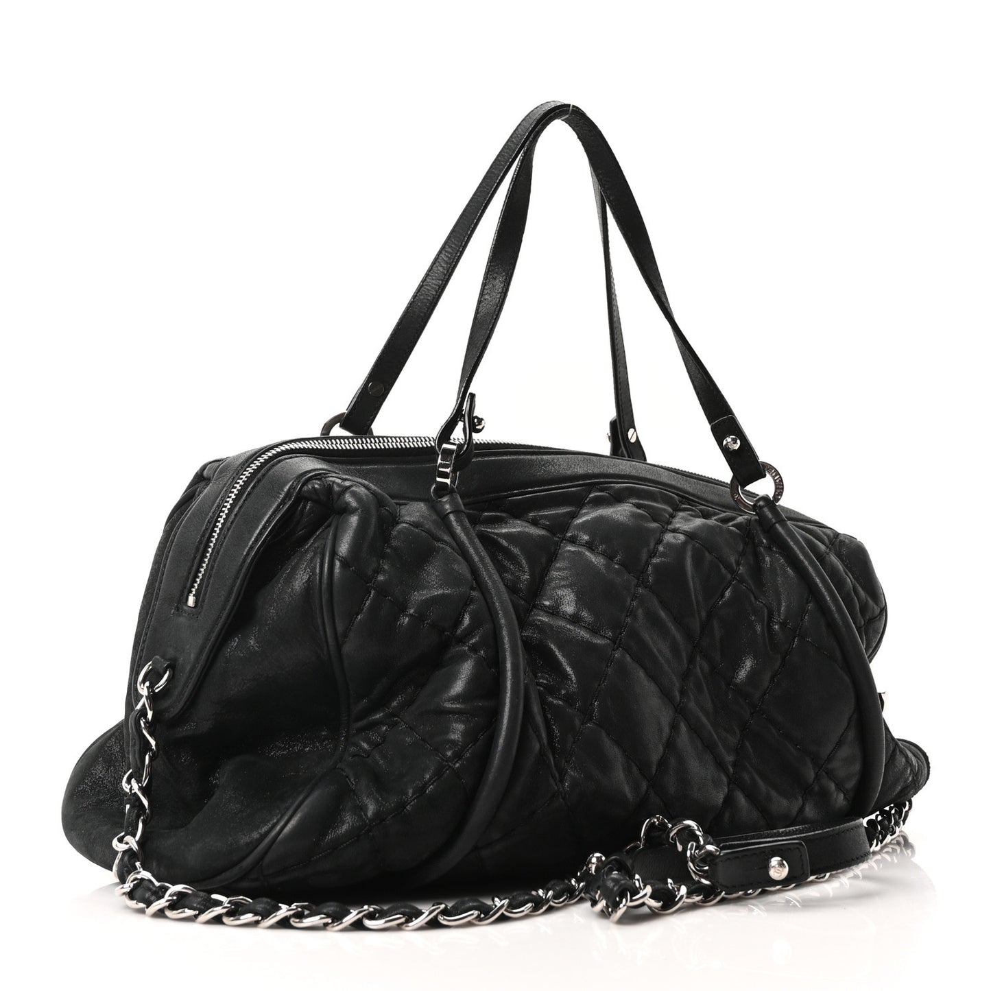 Iridescent Calfskin Quilted Relax CC Bowler Bag Black