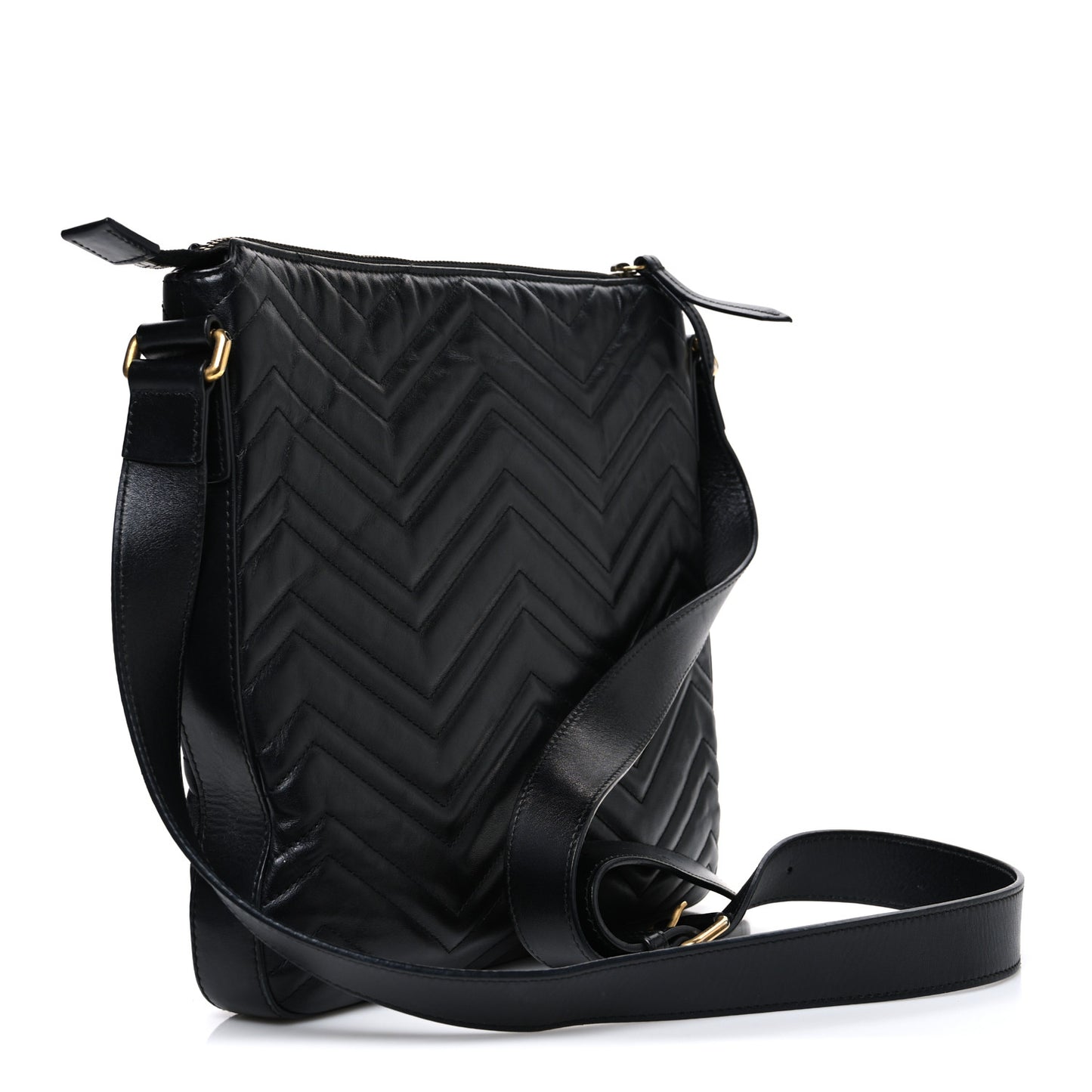 Calfskin Matelasse GG Marmont Flat Messenger Bag Black