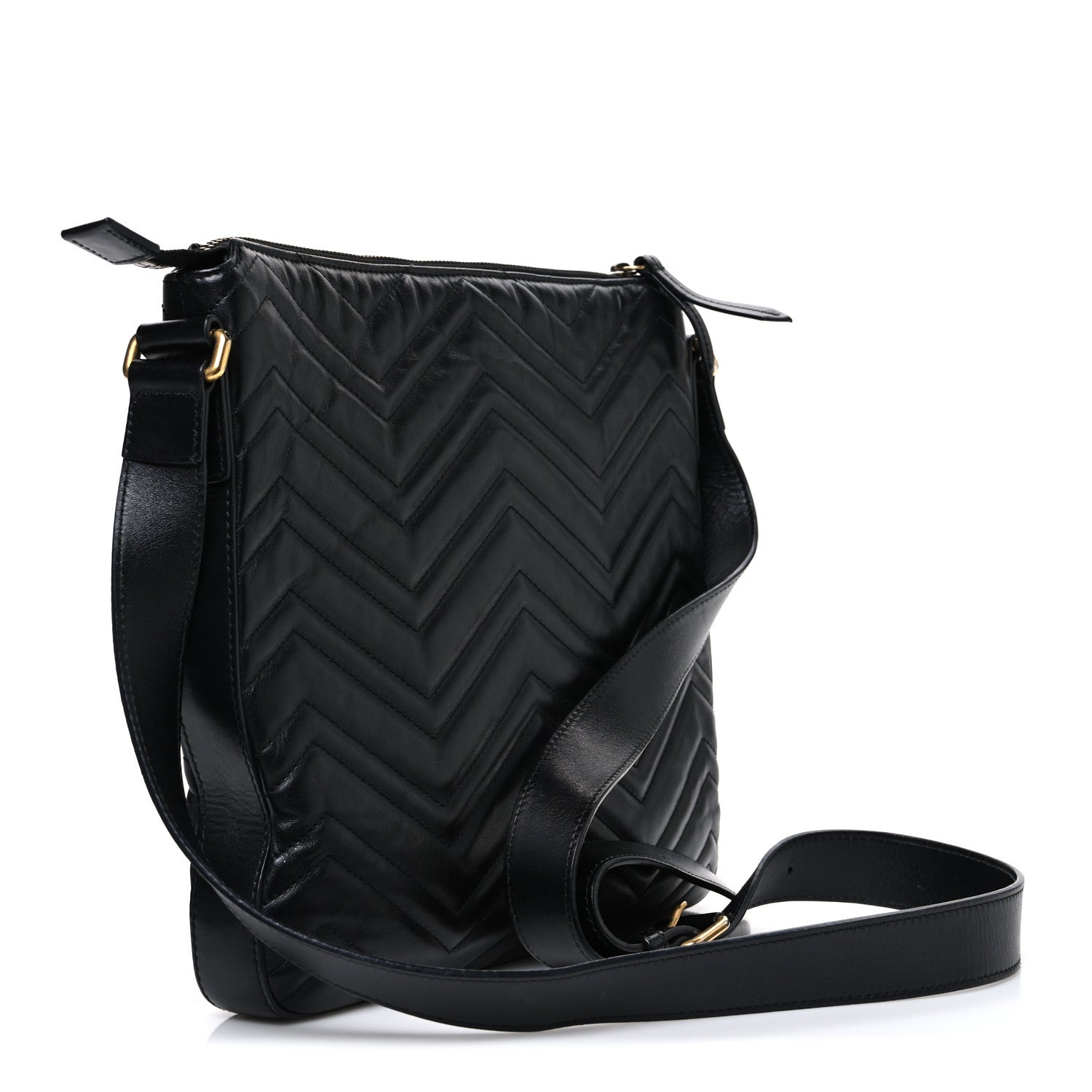 Gucci Calfskin Matelasse GG Marmont Flat Messenger Bag Black 3 of 11
