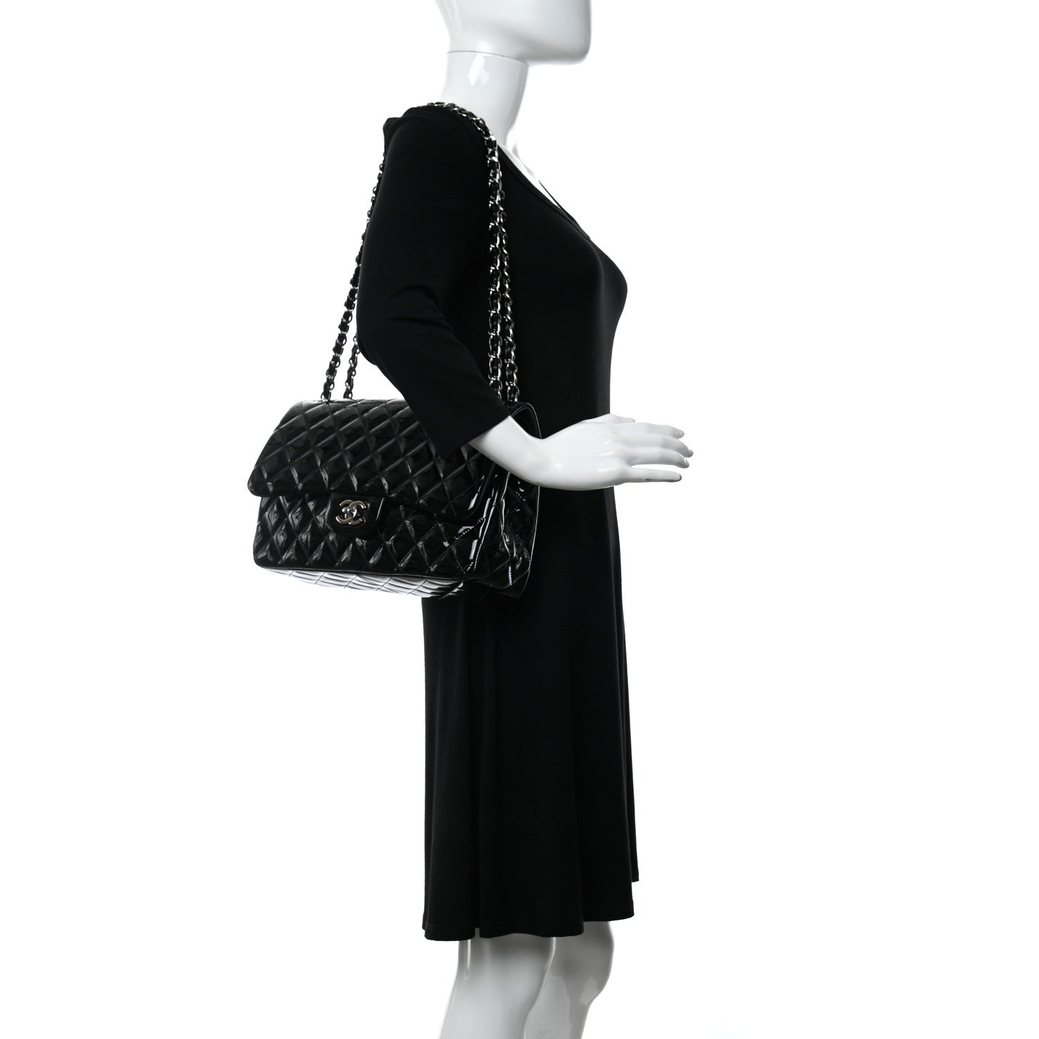 Chanel Striated Patent Quilted Jumbo Double Flap Black 2 of 11