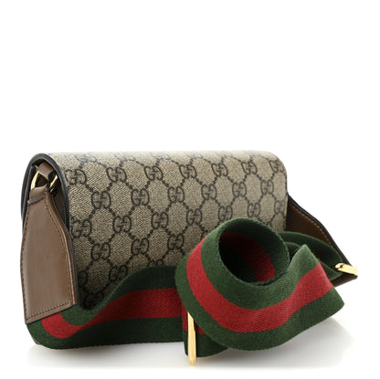 Gucci GG Supreme Monogram Azalea Calfskin Web Mini Horsebit 1955 Chain Shoulder Bag Beige Ebony Brown Sugar 3 of 10