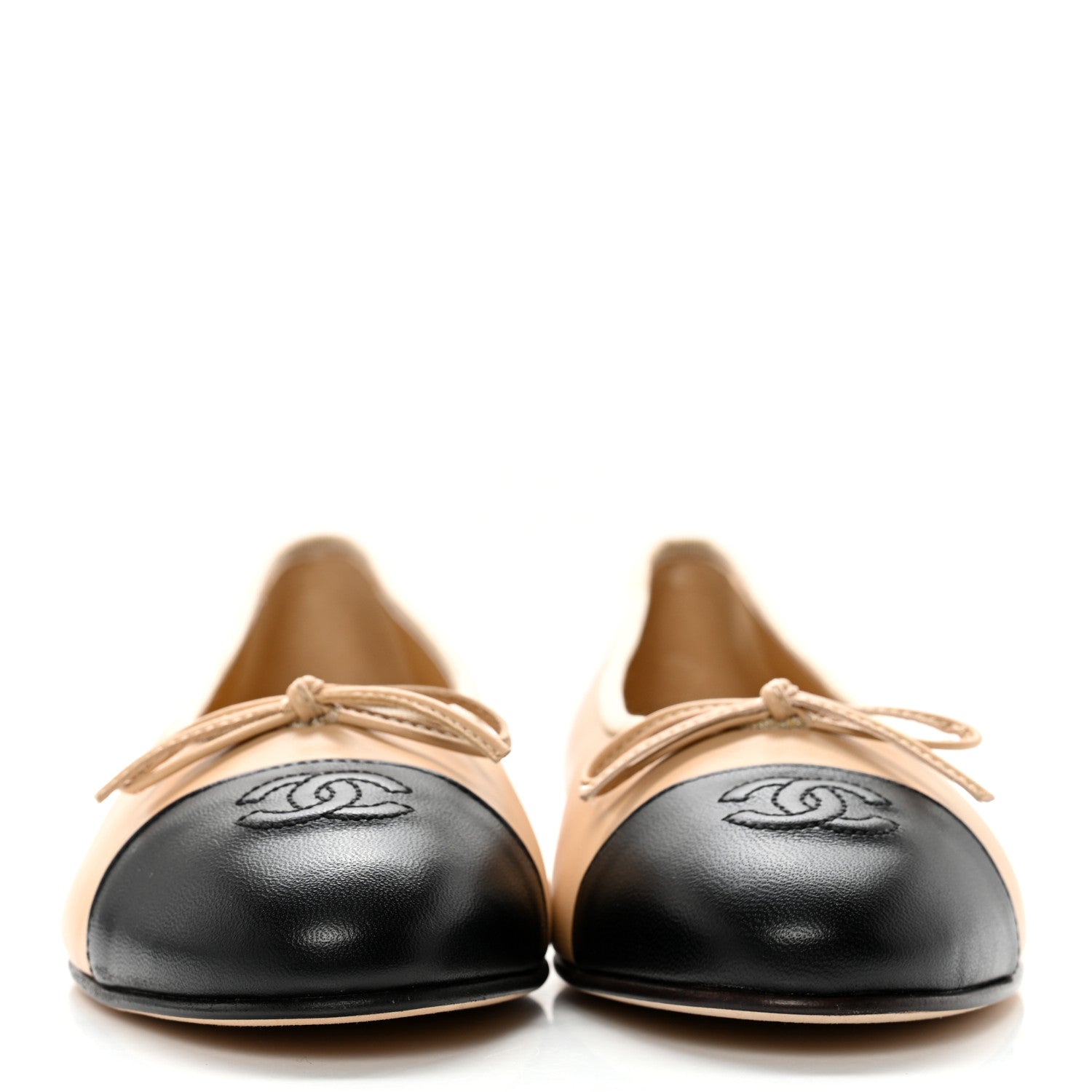 Chanel Lambskin Cap Toe CC Ballerina Flats 39 Beige Black 2 of 9