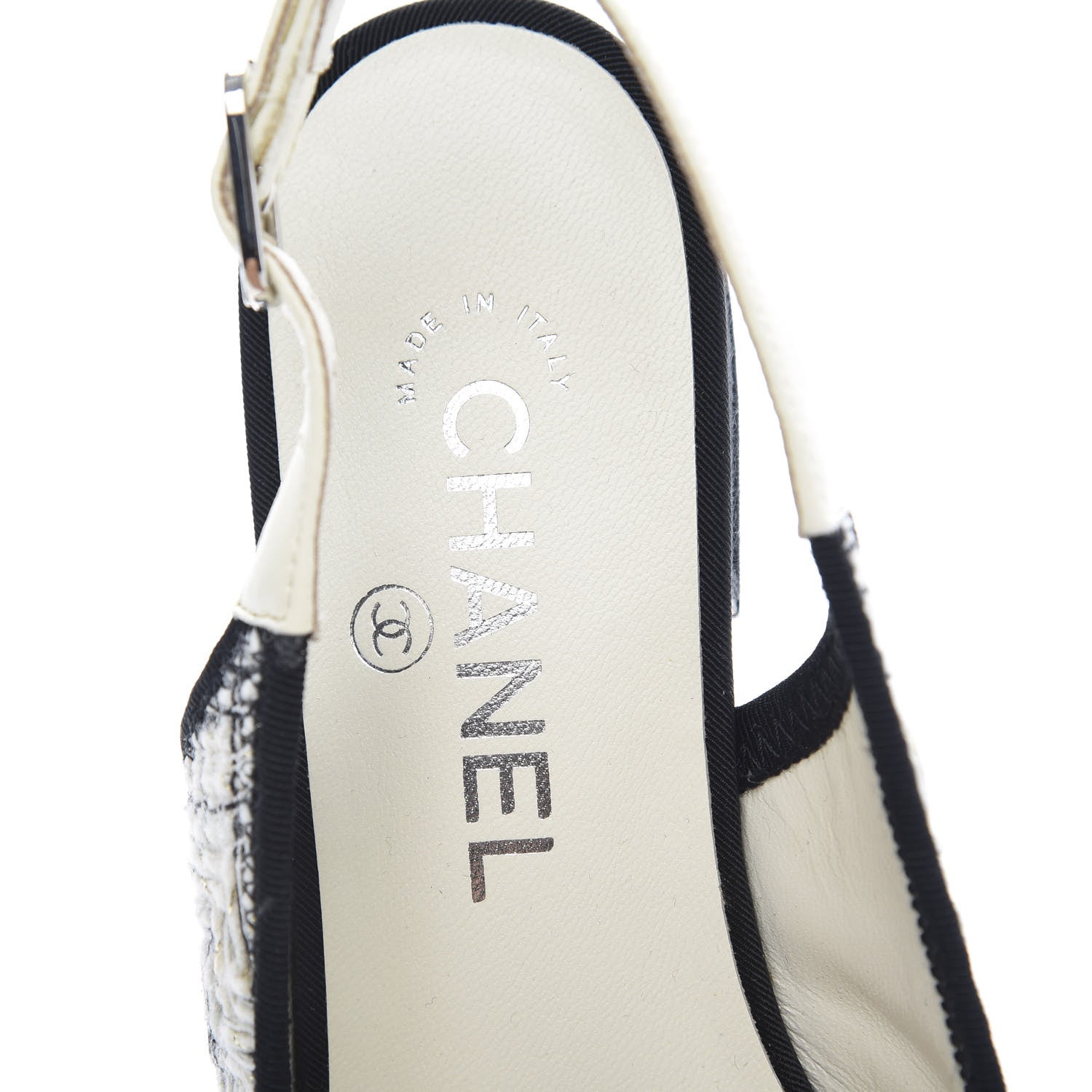 Chanel Tweed Cap Toe CC Slingback Flat 38 White Black 7 of 10